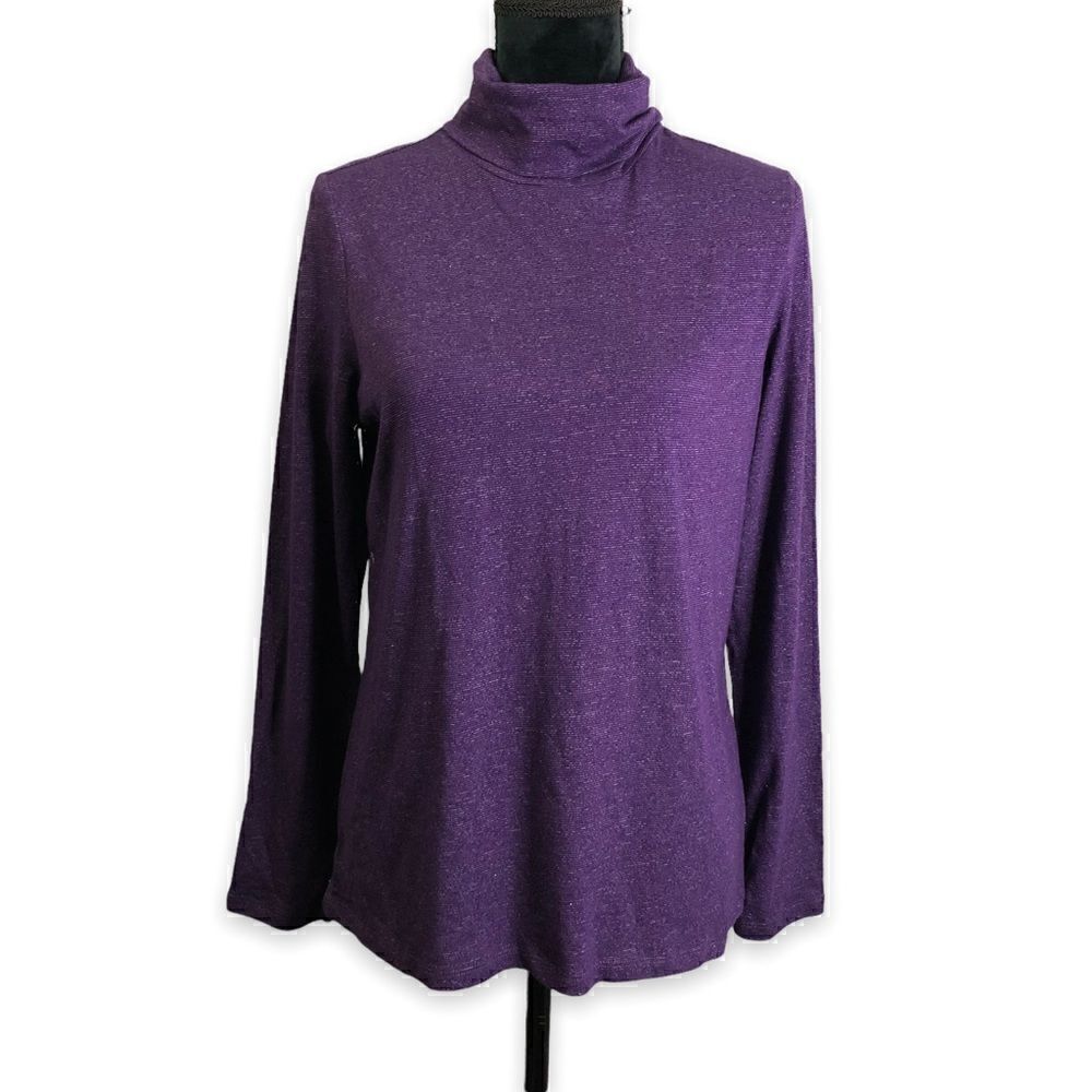 Croft & Barrow Long Sleeve Turtleneck Shirt in Plum Purple with Metallic…